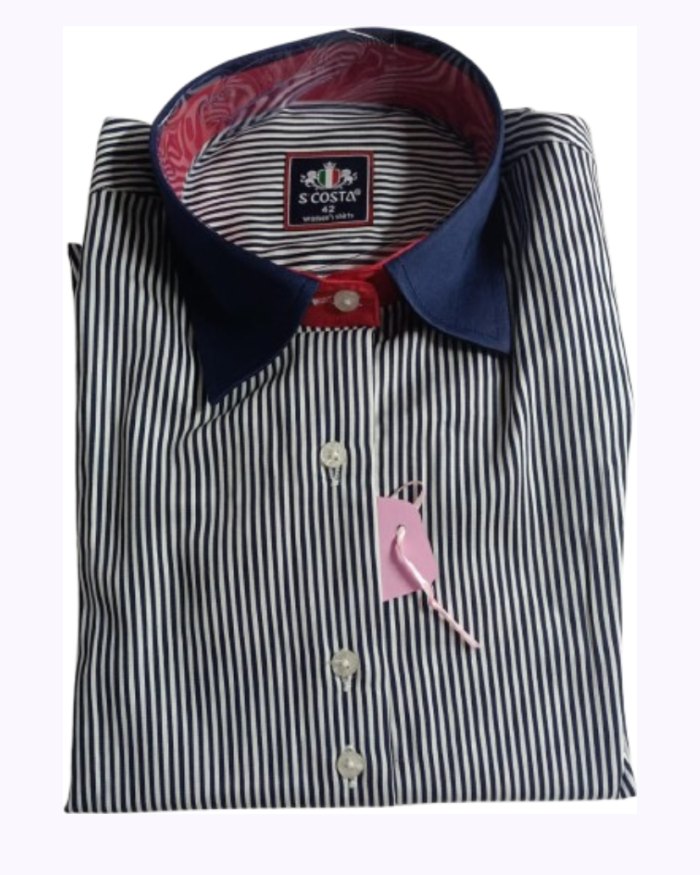 Scosta shirt, navyblue, black & white stripped.